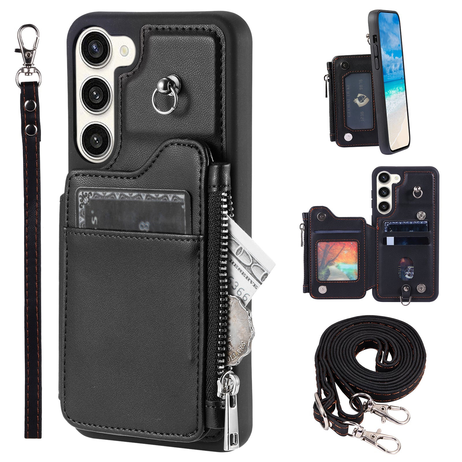 009 For Samsung Galaxy S23 PU Leather Coated TPU Zipper Phone Case Wallet Kickstand RFID Blocking Cover with Straps 009 For Samsung Galaxy S23 PU Leather Coated TPU Zipper Phone Case Wallet Kickstand RFID Blocking Cover with Straps